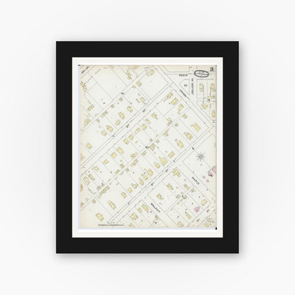 Old map wall art mockup — black gallery frame with white mat — Sanborn Fire Insurance Map from Lincoln, Logan County, Illinois (1891), Sheet #0003