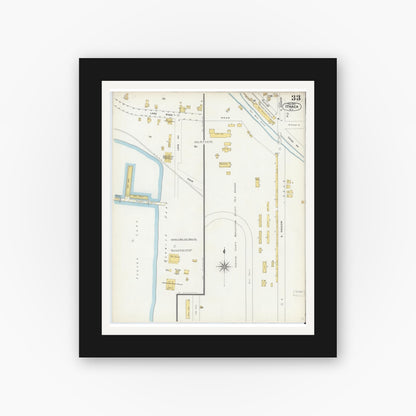 Old map wall art mockup — black gallery frame with white mat — Sanborn Fire Insurance Map from Ithaca, Tompkins County, New York (1904), Sheet #0033