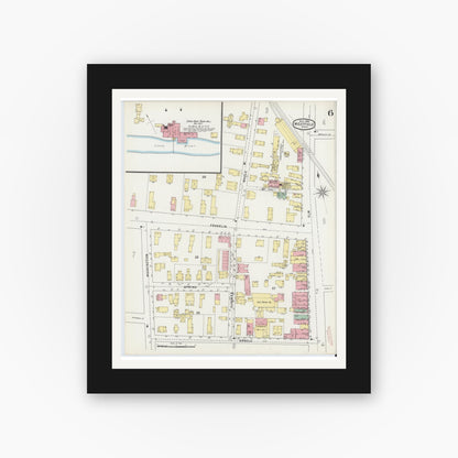 Old map wall art mockup — black gallery frame with white mat — Sanborn Fire Insurance Map from Westfield, Hampden County, Massachusetts (1895), Sheet #0006