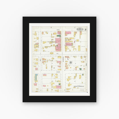 Old map wall art mockup — black gallery frame with white mat — Sanborn Fire Insurance Map from New Braunfels, Comal County, Texas (1902), Sheet #0003