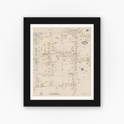Old map wall art mockup — black gallery frame with white mat — Sanborn Fire Insurance Map from Wellsville, Allegany County, New York (1922), Sheet #0018