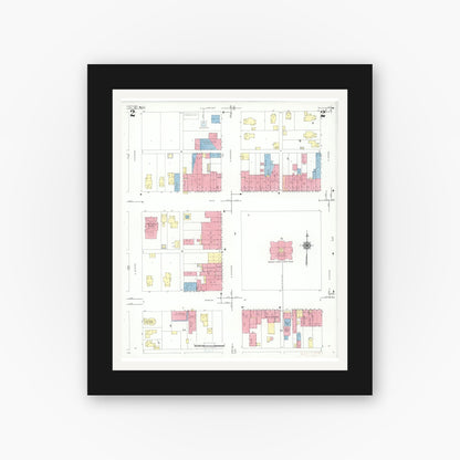 Old map wall art mockup — black gallery frame with white mat — Sanborn Fire Insurance Map from Carthage, Hancock County, Illinois (1943), Sheet #0002