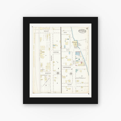 Old map wall art mockup — black gallery frame with white mat — Sanborn Fire Insurance Map from Independence, Buchanan County, Iowa (1885), Sheet #0004