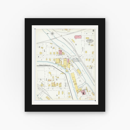 Old map wall art mockup — black gallery frame with white mat — Sanborn Fire Insurance Map from Three Rivers, Saint Joseph County, Michigan (1899), Sheet #0005