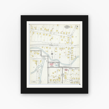 Old map wall art mockup — black gallery frame with white mat — Sanborn Fire Insurance Map from Glouster, Athens County, Ohio (1912), Sheet #0004