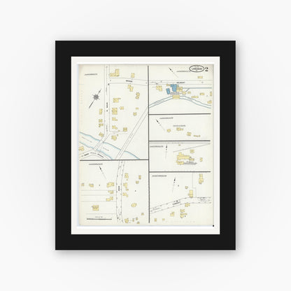 Old map wall art mockup — black gallery frame with white mat — Sanborn Fire Insurance Map from Lanesboro, Susquehanna County, Pennsylvania (1911), Sheet #0002