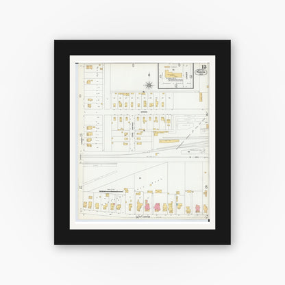 Old map wall art mockup — black gallery frame with white mat — Sanborn Fire Insurance Map from Marion, Marion County, Ohio (1900), Sheet #0013