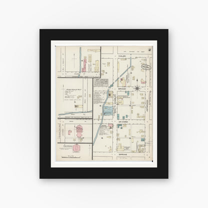 Old map wall art mockup — black gallery frame with white mat — Sanborn Fire Insurance Map from Neosho, Newton County, Missouri (1884), Sheet #0002