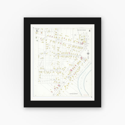 Old map wall art mockup — black gallery frame with white mat — Sanborn Fire Insurance Map from Dundee, Monroe County, Michigan (1938), Sheet #0004