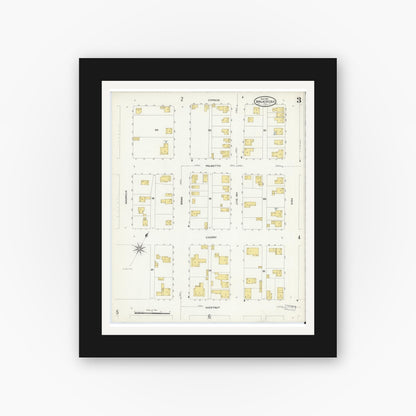 Old map wall art mockup — black gallery frame with white mat — Sanborn Fire Insurance Map from Apalachicola, Franklin County, Florida (1909), Sheet #0003