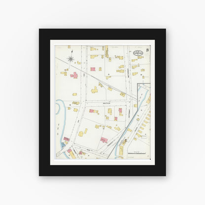 Old map wall art mockup — black gallery frame with white mat — Sanborn Fire Insurance Map from Champlain, Clinton County, New York (1904), Sheet #0003