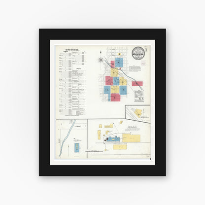 Old map wall art mockup — black gallery frame with white mat — Sanborn Fire Insurance Map from Weatherford, Parker County, Texas (1905) - Complete Map Set