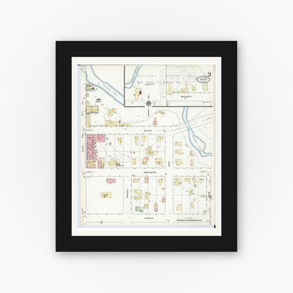 Old map wall art mockup — black gallery frame with white mat — Sanborn Fire Insurance Map from Hart, Oceana County, Michigan (1910), Sheet #0003