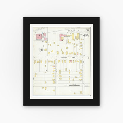 Old map wall art mockup — black gallery frame with white mat — Sanborn Fire Insurance Map from Warren, Warren County, Pennsylvania (1904), Sheet #0013