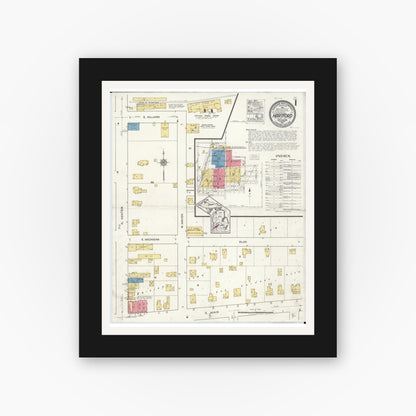 Old map wall art mockup — black gallery frame with white mat — Sanborn Fire Insurance Map from Hartford, Van Buren County, Michigan (1921) - Complete Map Set
