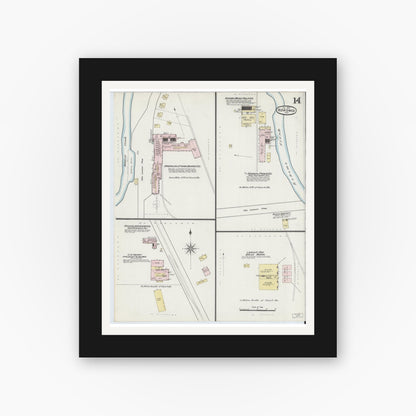 Old map wall art mockup — black gallery frame with white mat — Sanborn Fire Insurance Map from Kokomo, Howard County, Indiana (1889), Sheet #0014