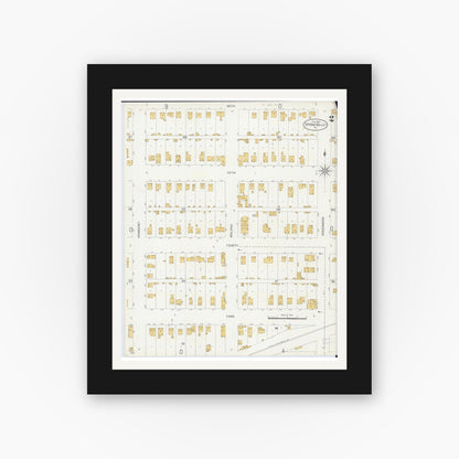 Old map wall art mockup — black gallery frame with white mat — Sanborn Fire Insurance Map from Spring Valley, Bureau County, Illinois (1906), Sheet #0002