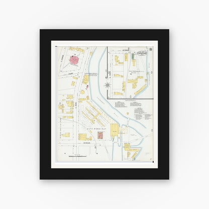 Old map wall art mockup — black gallery frame with white mat — Sanborn Fire Insurance Map from Cheboygan, Cheboygan County, Michigan (1900), Sheet #0008