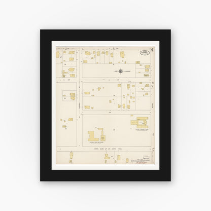 Old map wall art mockup — black gallery frame with white mat — Sanborn Fire Insurance Map from Campbell, Santa Clara County, California (1920), Sheet #0004