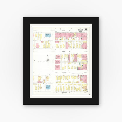 Old map wall art mockup — black gallery frame with white mat — Sanborn Fire Insurance Map from Clinton, Clinton County, Iowa (1909), Sheet #0016