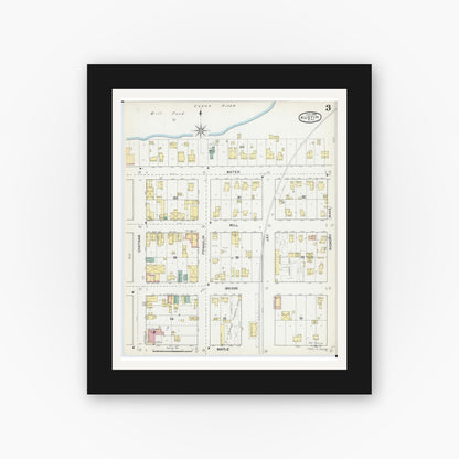 Old map wall art mockup — black gallery frame with white mat — Sanborn Fire Insurance Map from Austin, Mower County, Minnesota (1892), Sheet #0003
