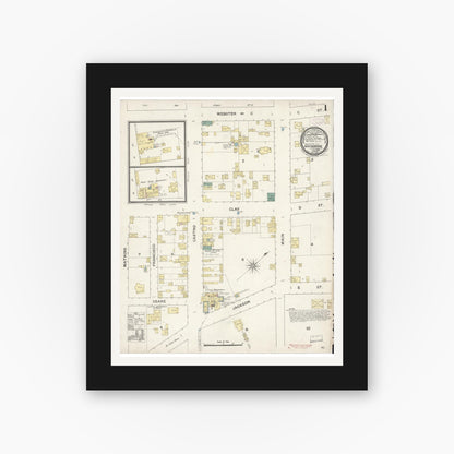 Old map wall art mockup — black gallery frame with white mat — Sanborn Fire Insurance Map from Hayward, Alameda County, California (1888) - Complete Map Set