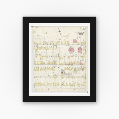 Old map wall art mockup — black gallery frame with white mat — Sanborn Fire Insurance Map from Barnesville, Belmont County, Ohio (1915), Sheet #0005