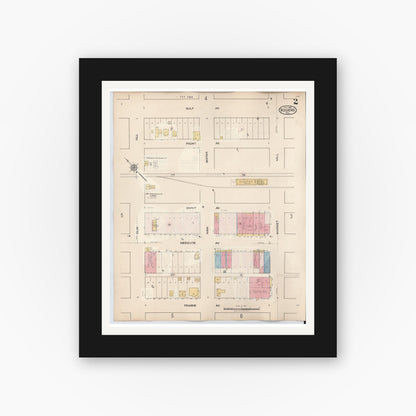 Old map wall art mockup — black gallery frame with white mat — Sanborn Fire Insurance Map from Rogers, Bell County, Texas (1944), Sheet #0002