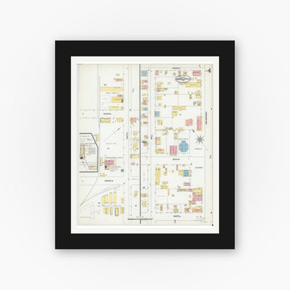 Old map wall art mockup — black gallery frame with white mat — Sanborn Fire Insurance Map from New Braunfels, Comal County, Texas (1902), Sheet #0004