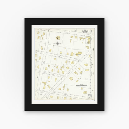 Old map wall art mockup — black gallery frame with white mat — Sanborn Fire Insurance Map from Needham, Norfolk County, Massachusetts (1912), Sheet #0008