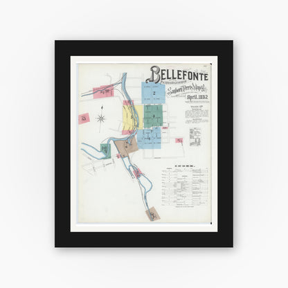 Old map wall art mockup — black gallery frame with white mat — Sanborn Fire Insurance Map from Bellefonte, Centre County, Pennsylvania (1892) - Complete Map Set