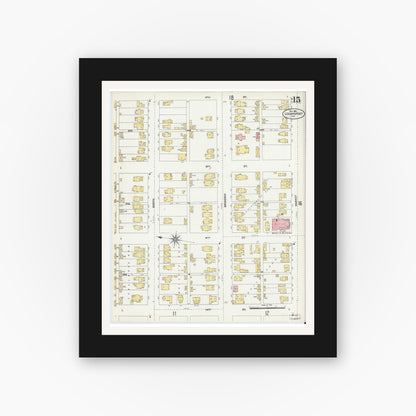 Old map wall art mockup — black gallery frame with white mat — Sanborn Fire Insurance Map from Logansport, Cass County, Indiana (1906), Sheet #0015