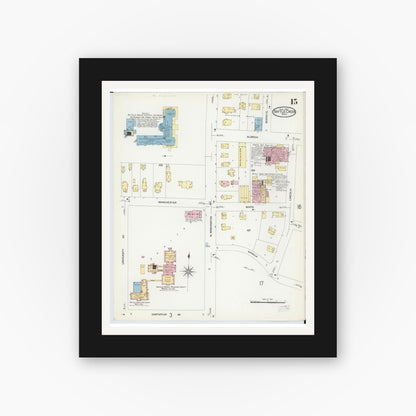 Old map wall art mockup — black gallery frame with white mat — Sanborn Fire Insurance Map from Battle Creek, Calhoun County, Michigan (1907), Sheet #0015