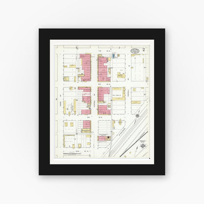 Old map wall art mockup — black gallery frame with white mat — Sanborn Fire Insurance Map from Hamlin, Jones County, Texas (1919), Sheet #0002