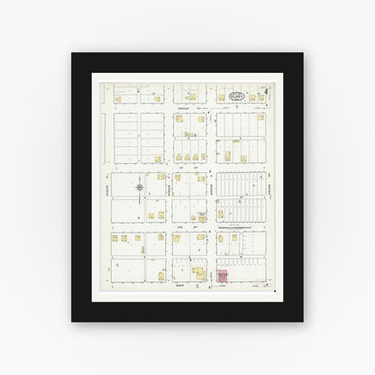 Old map wall art mockup — black gallery frame with white mat — Sanborn Fire Insurance Map from Olney, Young County, Texas (1921), Sheet #0004