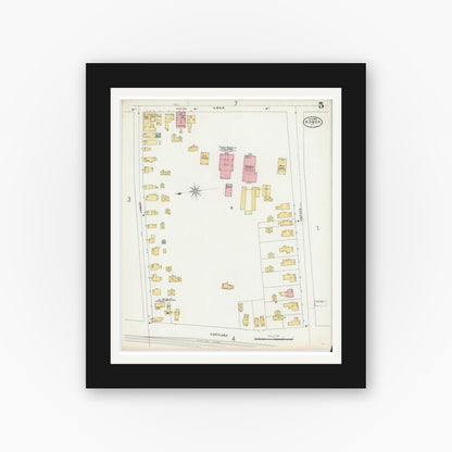 Old map wall art mockup — black gallery frame with white mat — Sanborn Fire Insurance Map from Homer, Cortland County, New York (1898), Sheet #0005