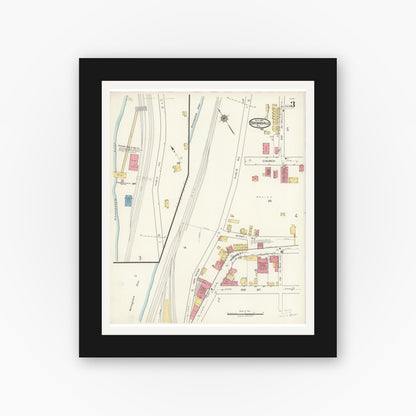 Old map wall art mockup — black gallery frame with white mat — Sanborn Fire Insurance Map from Brownsville, Fayette County, Pennsylvania (1921), Sheet #0003