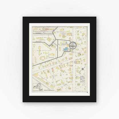Old map wall art mockup — black gallery frame with white mat — Sanborn Fire Insurance Map from Ransomville, Niagara County, New York (1914), Sheet #0001