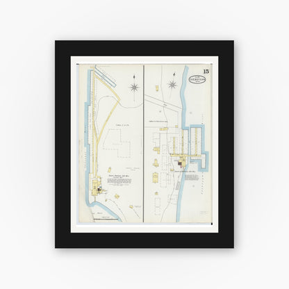 Old map wall art mockup — black gallery frame with white mat — Sanborn Fire Insurance Map from Cheboygan, Cheboygan County, Michigan (1895), Sheet #0015
