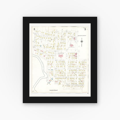 Old map wall art mockup — black gallery frame with white mat — Sanborn Fire Insurance Map from Spencer, Clay County, Iowa (1946), Sheet #0005