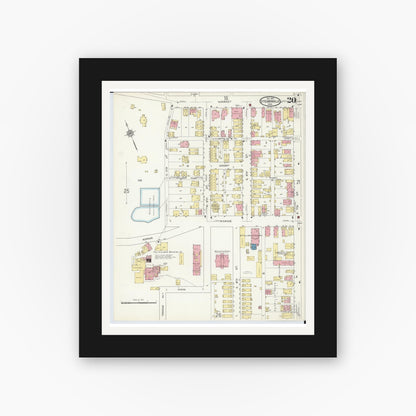 Old map wall art mockup — black gallery frame with white mat — Sanborn Fire Insurance Map from Steubenville, Jefferson County, Ohio (1913), Sheet #0020