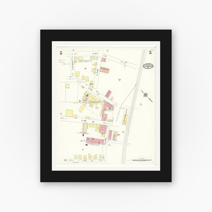 Old map wall art mockup — black gallery frame with white mat — Sanborn Fire Insurance Map from Lexington, Davidson County, North Carolina (1923), Sheet #0005