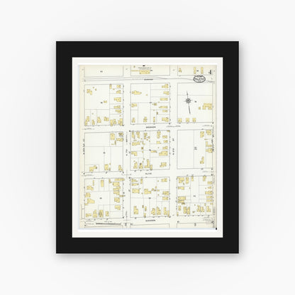 Old map wall art mockup — black gallery frame with white mat — Sanborn Fire Insurance Map from Palatka, Putnam County, Florida (1915), Sheet #0004