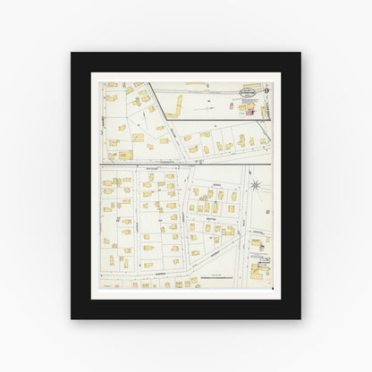 Old map wall art mockup — black gallery frame with white mat — Sanborn Fire Insurance Map from Stoneham, Middlesex County, Massachusetts (1903), Sheet #0009