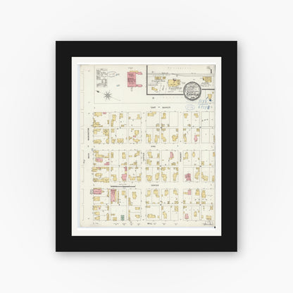Old map wall art mockup — black gallery frame with white mat — Sanborn Fire Insurance Map from Plainfield, Hendricks County, Indiana (1898) - Complete Map Set