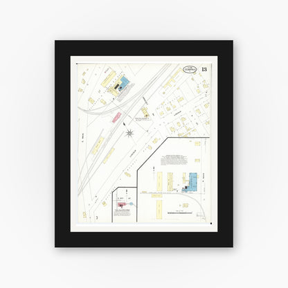 Old map wall art mockup — black gallery frame with white mat — Sanborn Fire Insurance Map from Cedar Falls, Black Hawk County, Iowa (1909), Sheet #0013