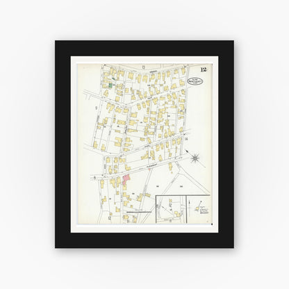 Old map wall art mockup — black gallery frame with white mat — Sanborn Fire Insurance Map from Nantucket, Nantucket County, Massachusetts (1904), Sheet #0012