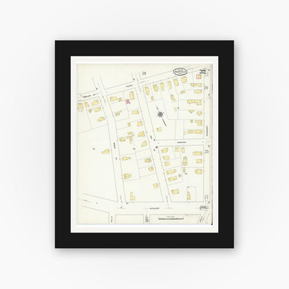 Old map wall art mockup — black gallery frame with white mat — Sanborn Fire Insurance Map from Westfield, Hampden County, Massachusetts (1910), Sheet #0032