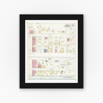 Old map wall art mockup — black gallery frame with white mat — Sanborn Fire Insurance Map from Marseilles, La Salle County, Illinois (1913), Sheet #0004