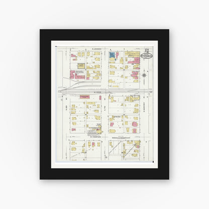Old map wall art mockup — black gallery frame with white mat — Sanborn Fire Insurance Map from Upper Sandusky, Wyandot County, Ohio (1921), Sheet #0012